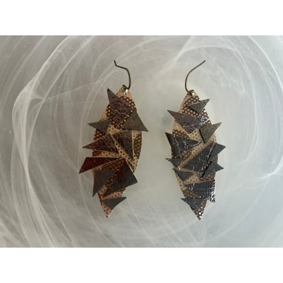 Artisan Handmade Metallic Leather Geometric multi pattern earrings - Picture 4 of 10